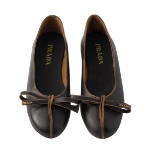 Antiqued leather ballerinas - Black/Tan