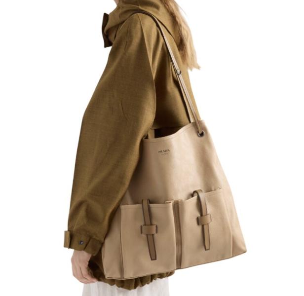 Prada Route large leather bag - Sand Beige