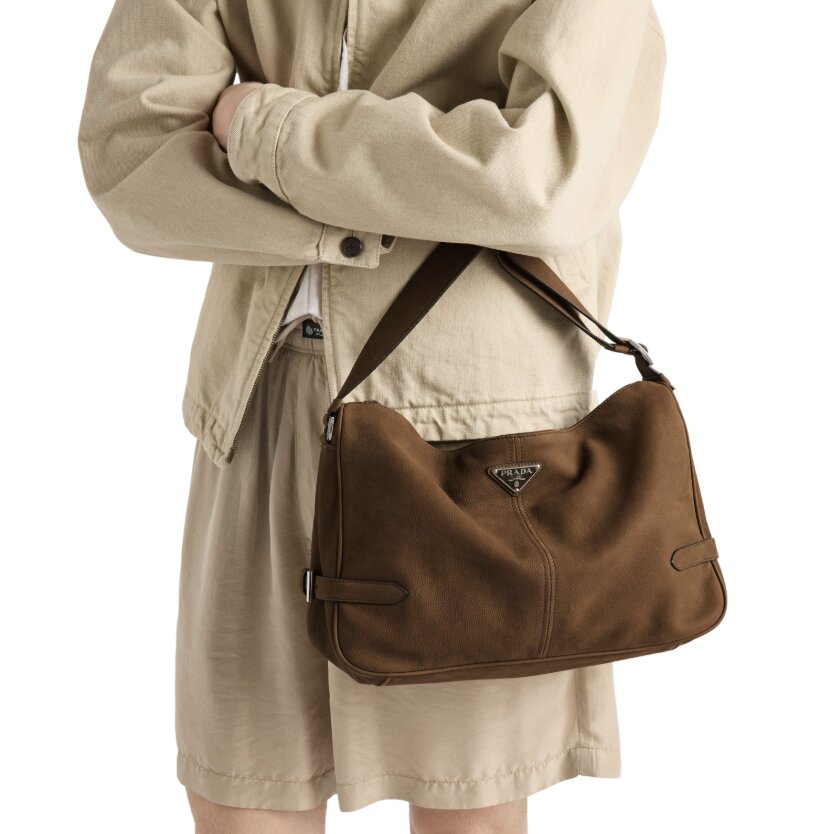 Nubuck leather shoulder bag - Cocoa Brown
