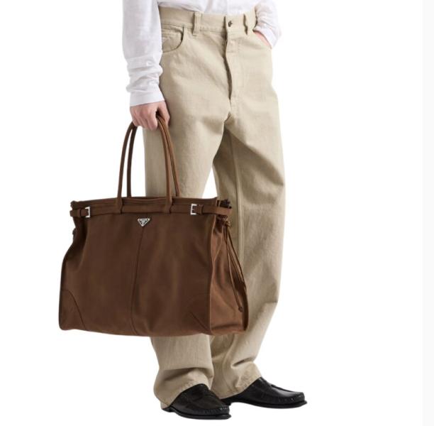 Prada Bonnie nubuck leather tote bag - Cocoa Brown