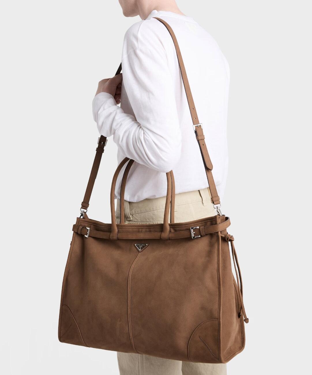 Prada Bonnie nubuck leather tote bag - Cocoa Brown