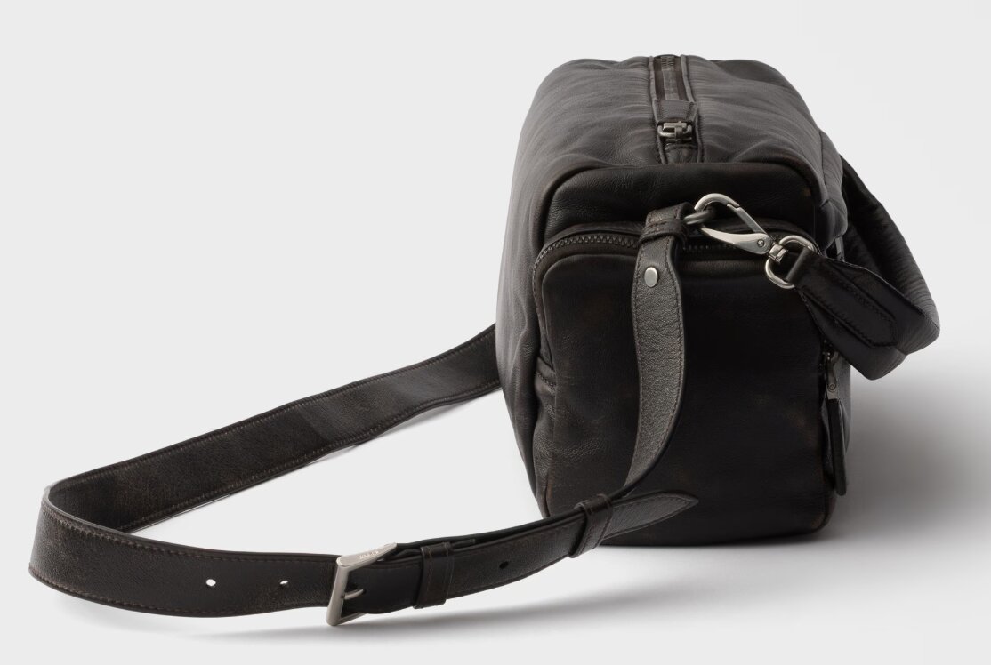 Distressed nappa leather shoulder bag - Dark Brown