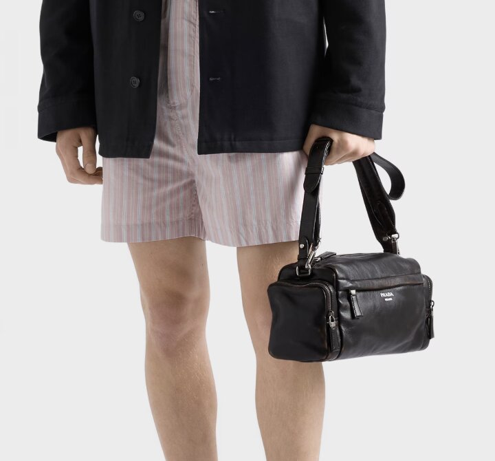 Distressed nappa leather shoulder bag - Dark Brown