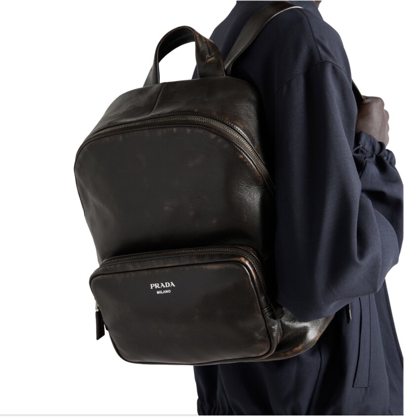 Distressed nappa leather backpack - Dark Brown