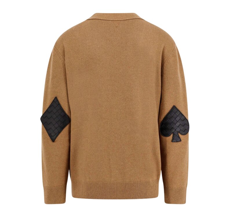 Bottega Veneta Elbow Patch Cashmere Cardigan Camel