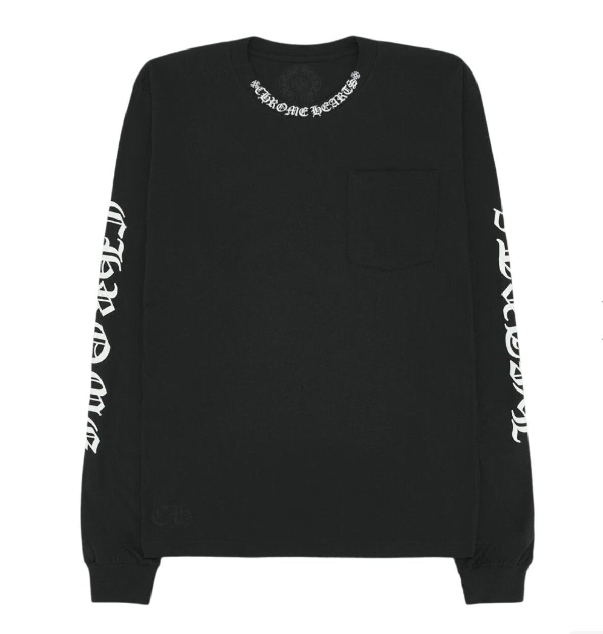 Chrome Hearts Neck Script Logo Pocket Long Sleeve T-Shirt Black White