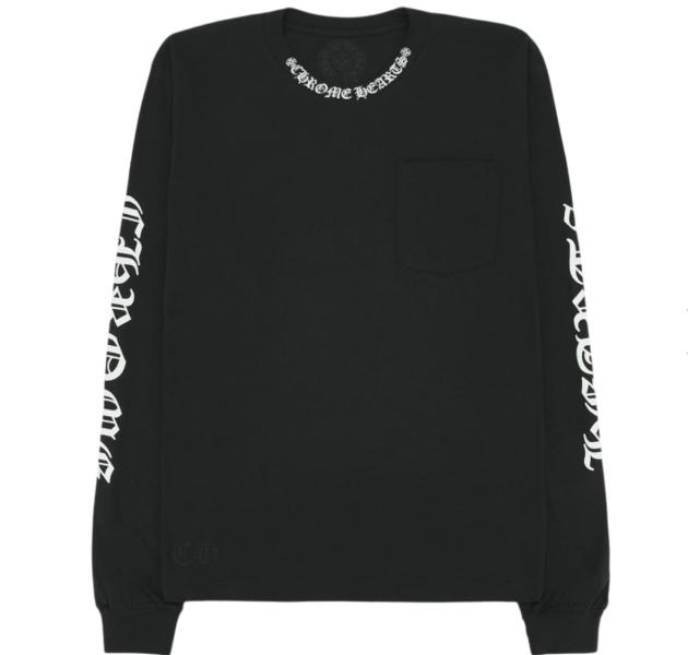 Chrome Hearts Neck Script Logo Pocket Long Sleeve T-Shirt Black White