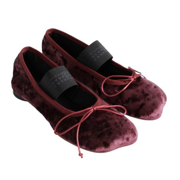 MM6 Maison Margiela: Burgundy Velvet Ballerina Flats 