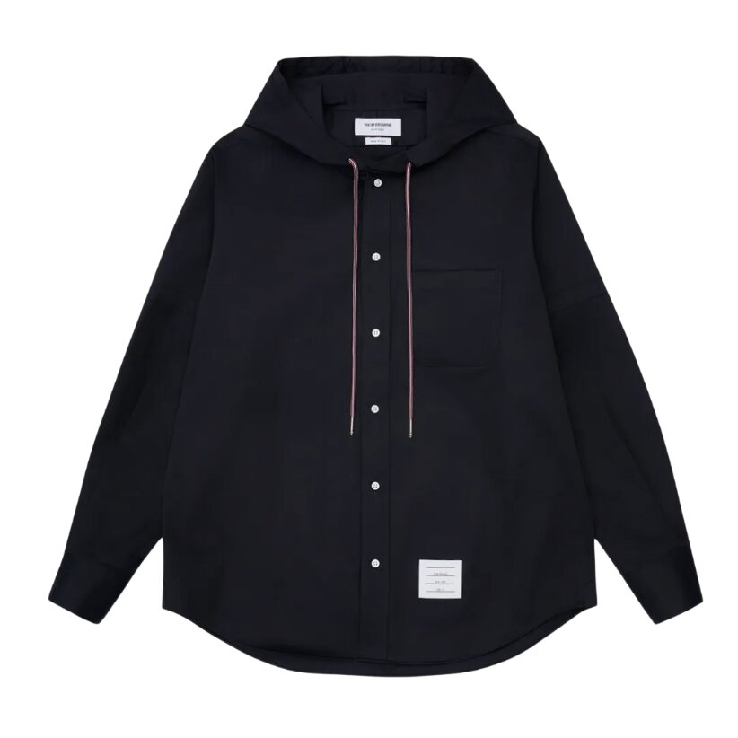 Hooded Straight Fit L/S Shirt With Rwb Cuff Detail And Front Placket And Self Armband In Poly Cotton 
