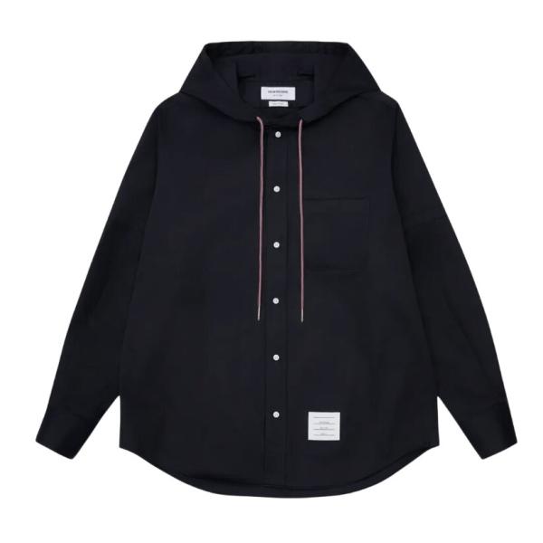 Hooded Straight Fit L/S Shirt With Rwb Cuff Detail And Front Placket And Self Armband In Poly Cotton 