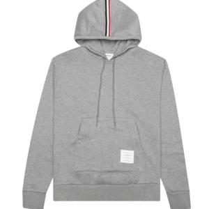 Thom Browne Classic Loopback Center Back RWB Stripe Hoodie Pullover Light Grey
