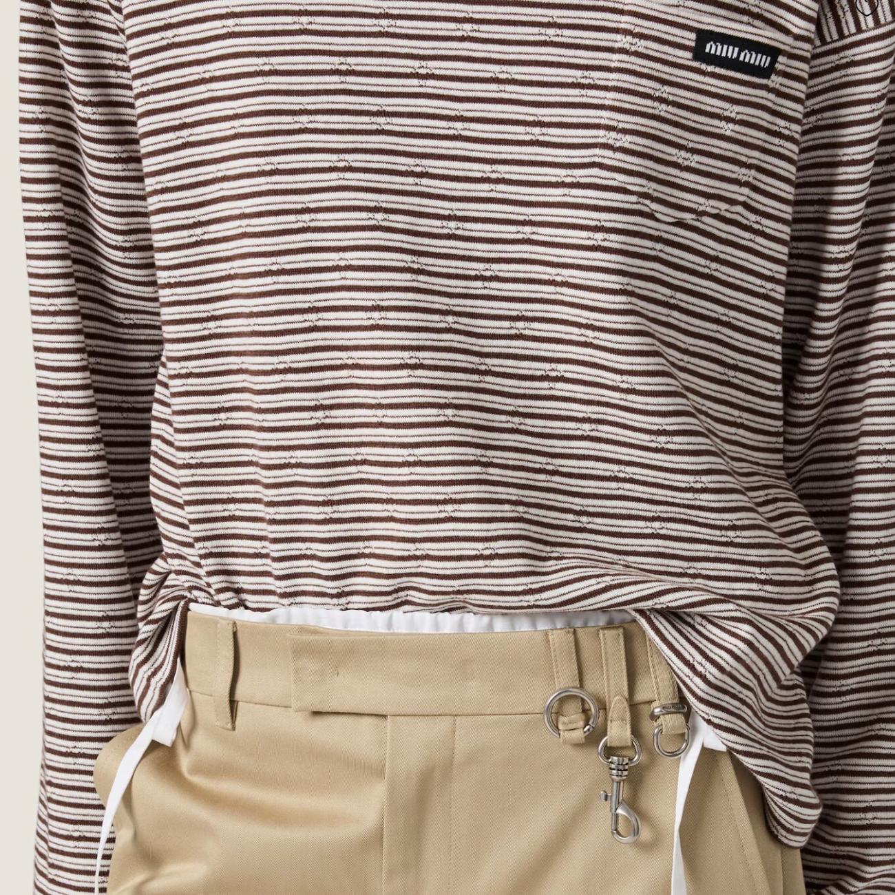 Cotton, cashmere and silk crew-neck knit sweater - White/Cocoa Brown