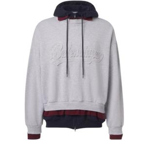 Logo layered cotton jersey hoodie in grey 