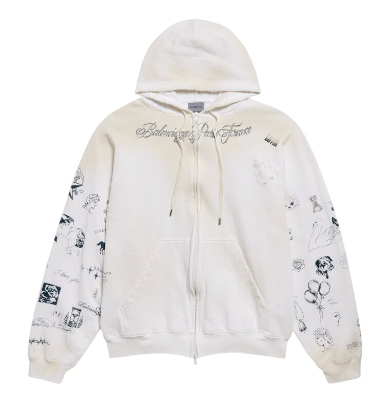 Classic Ink Zip-up Hoodie in White