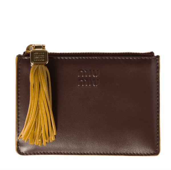 Miu Miu Leather Card Holder Briarwood Whisky