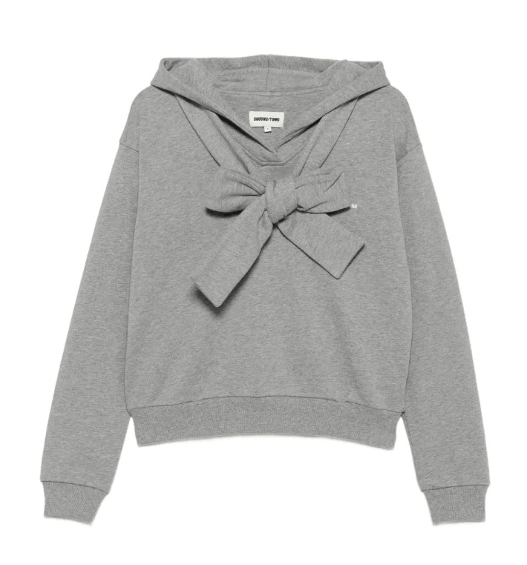 ShuShu/Tong Bow-Detail Logo-Print Hoodie in Gray 
