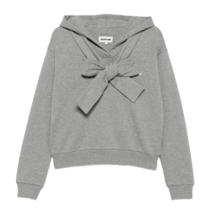 ShuShu/Tong Bow-Detail Logo-Print Hoodie in Gray 