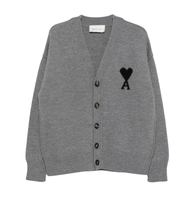AMI de Coeur Felted Merino Wool Cardigan Grey Black UKC367-018-A273