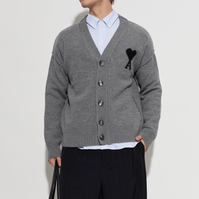 AMI de Coeur Felted Merino Wool Cardigan Grey Black UKC367-018-A273