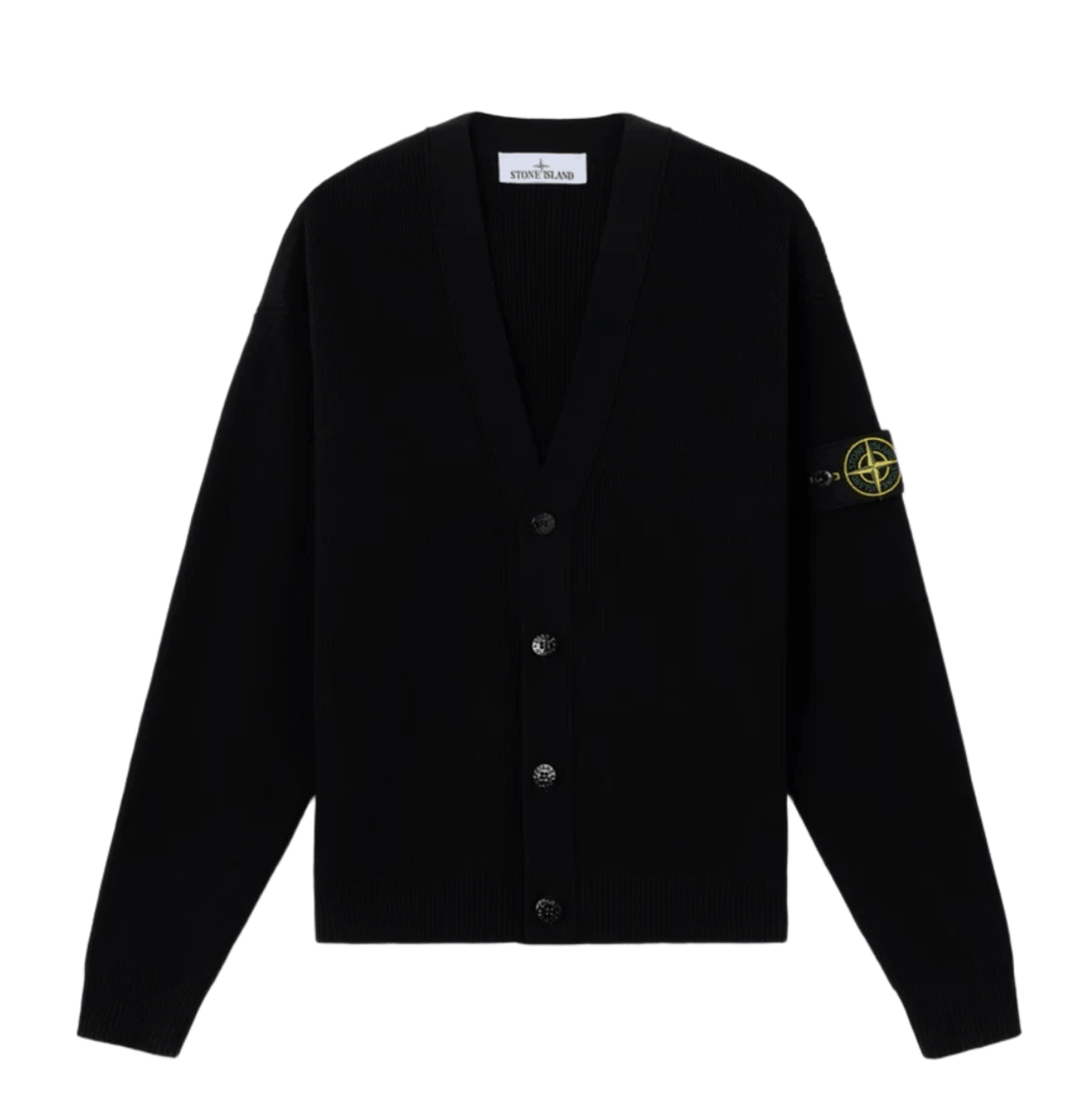 Stone Island 5100009 Ribbed Soft Organic Cotton V-Neck Cardigan Black - 26SS