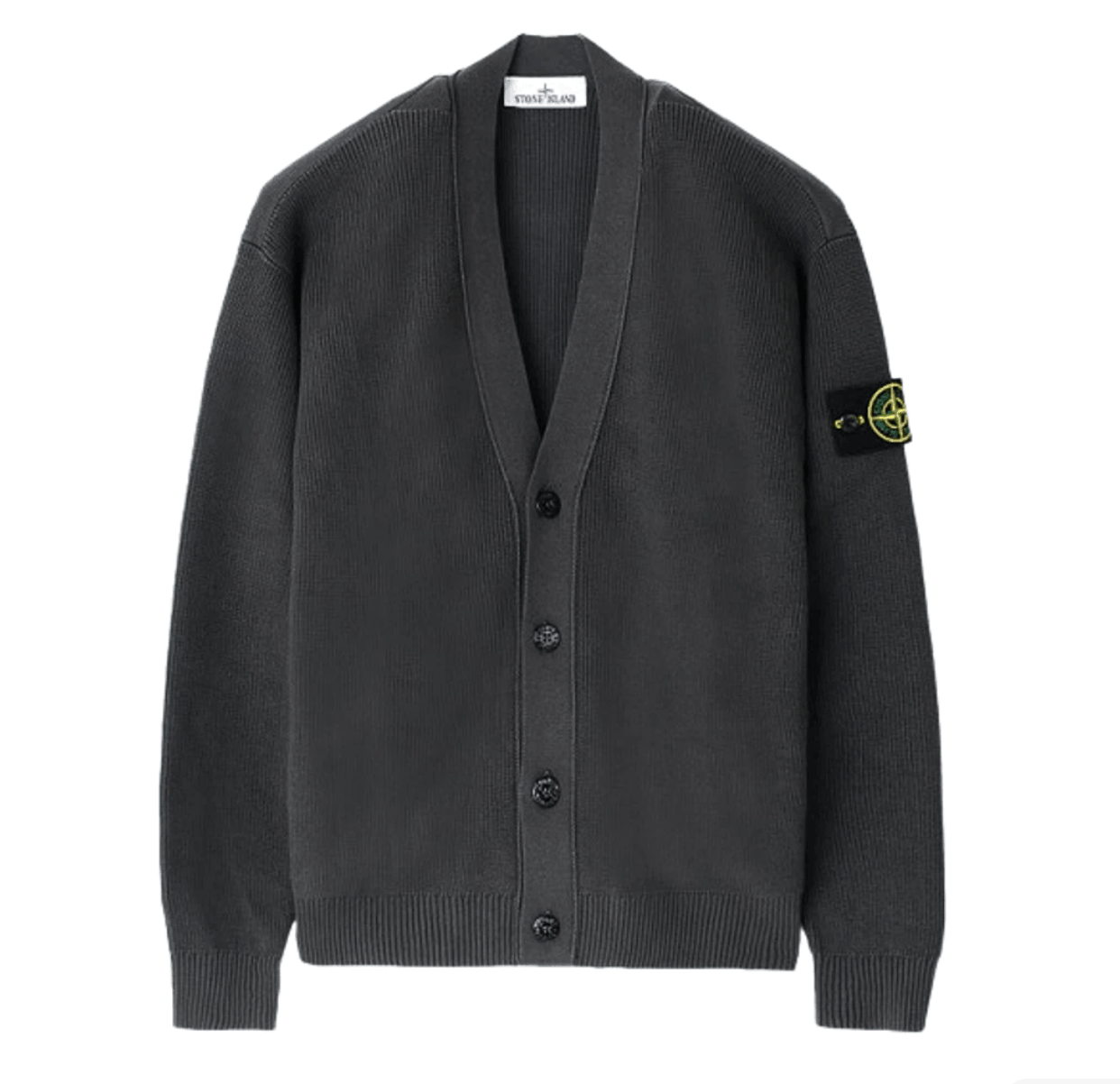 Stone Island 5100009 Ribbed Soft Organic Cotton V-Neck Cardigan Charcoal Grey - 26SS