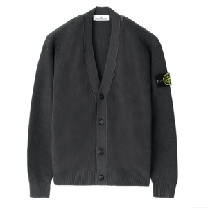 Stone Island 5100009 Ribbed Soft Organic Cotton V-Neck Cardigan Charcoal Grey - 26SS