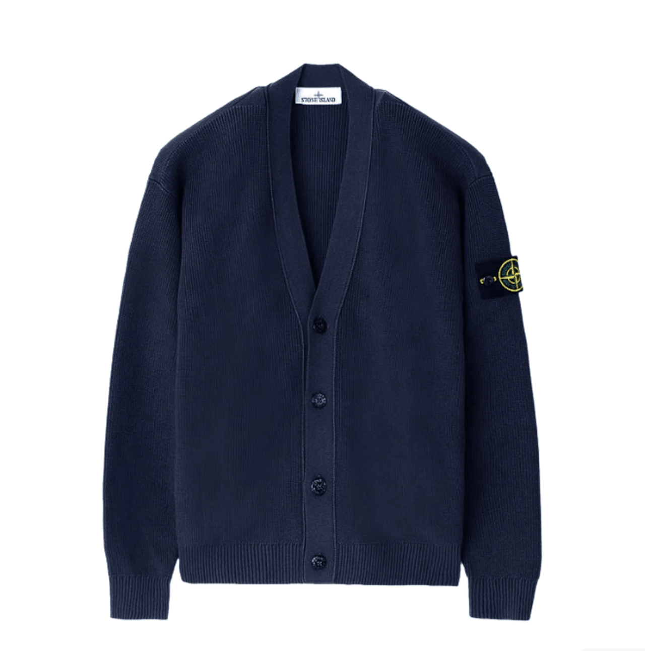 Stone Island 5100009 Ribbed Soft Organic Cotton V-Neck Cardigan Navy Blue - 26SS