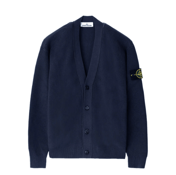 Stone Island 5100009 Ribbed Soft Organic Cotton V-Neck Cardigan Navy Blue - 26SS