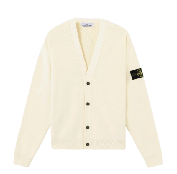 Stone Island 5100009 Ribbed Soft Organic Cotton V-Neck Cardigan Ivory - 26SS