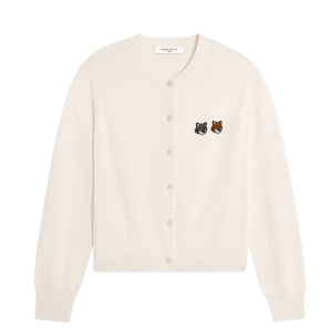(W) Maison Kitsune Double Bold Fox Head Patch Regular Cardigan Latte