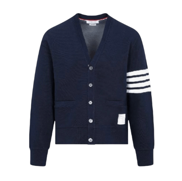 Thom Browne V-Neck Cardigan Varsity Pique Navy