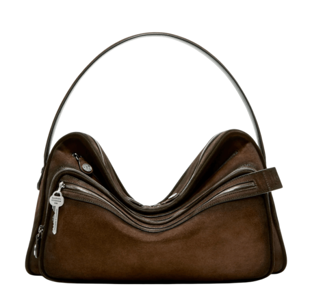 Camero Camera Suede Shoulder Bag - Dark brown