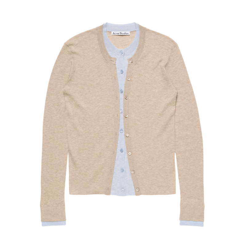 Layered silk-wool cardigan Beige/light blue