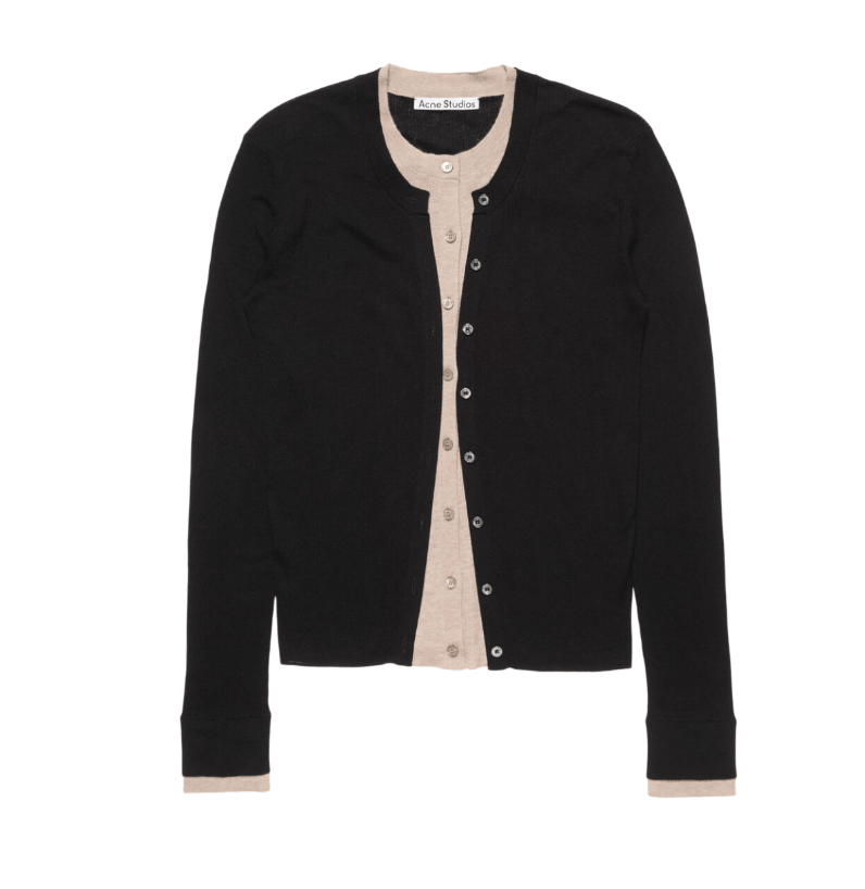 Layered silk-wool cardigan Black/beige