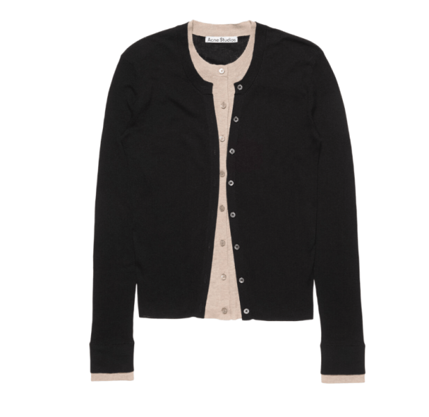 Layered silk-wool cardigan Black/beige