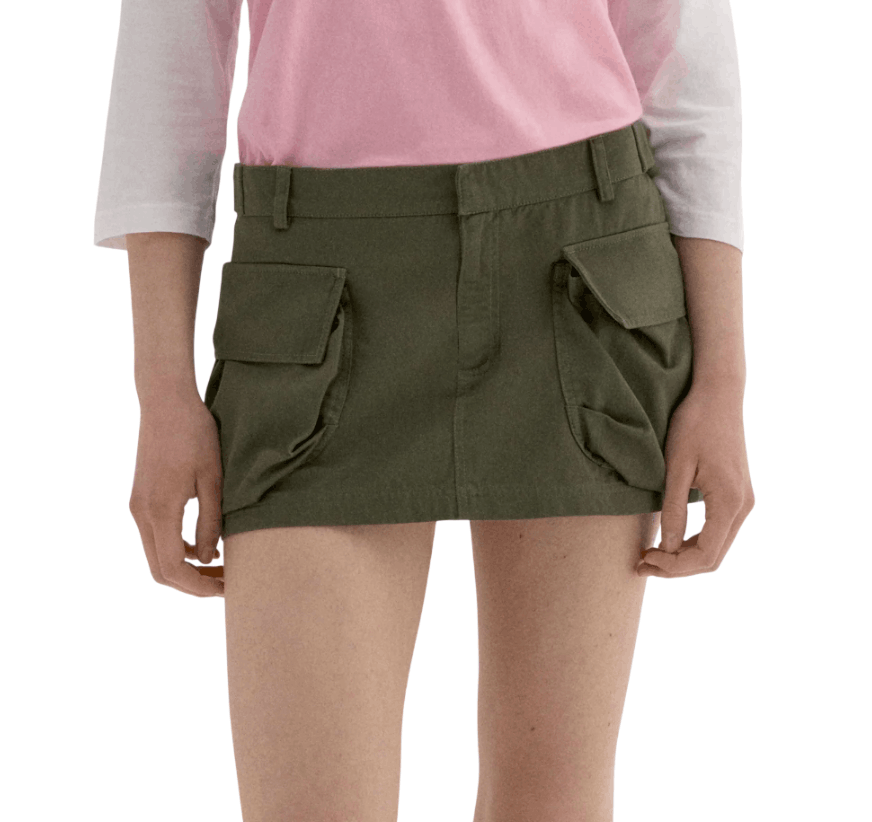 Green Cotton Cargo Mini Skirt with Flap Pockets