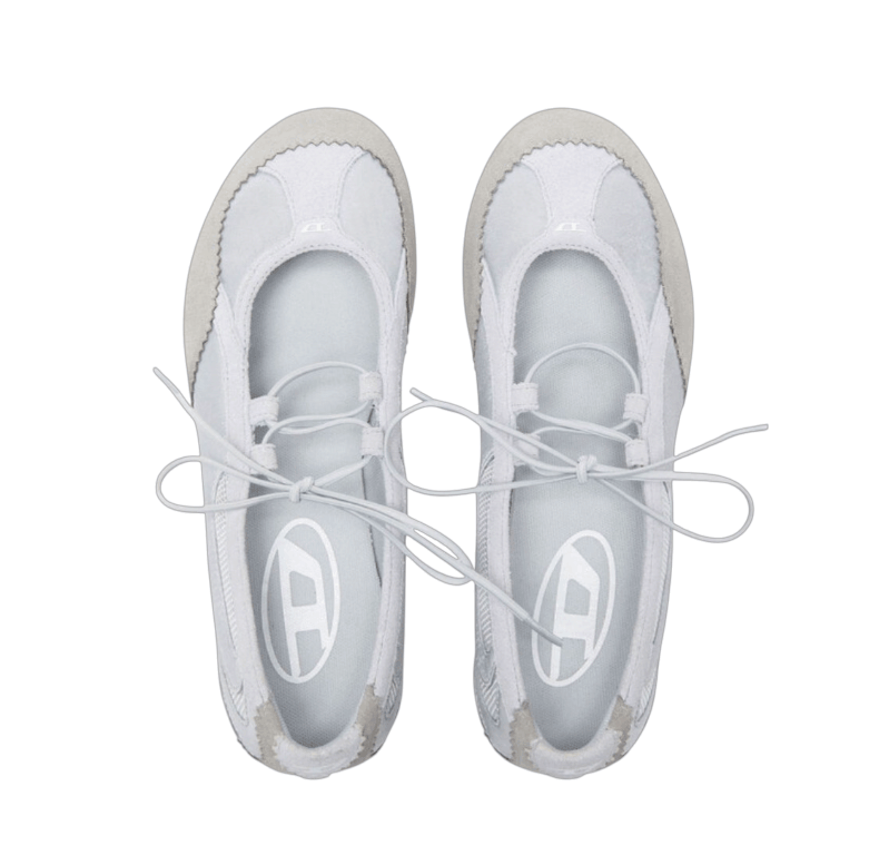 D-Mile - Lace-up ballerina flats in leather and mesh