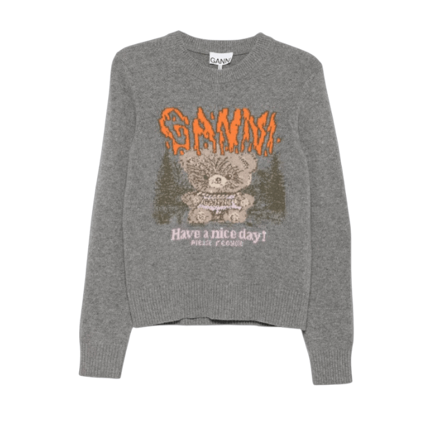 Teddy Jacquard Knitted Sweater Grey