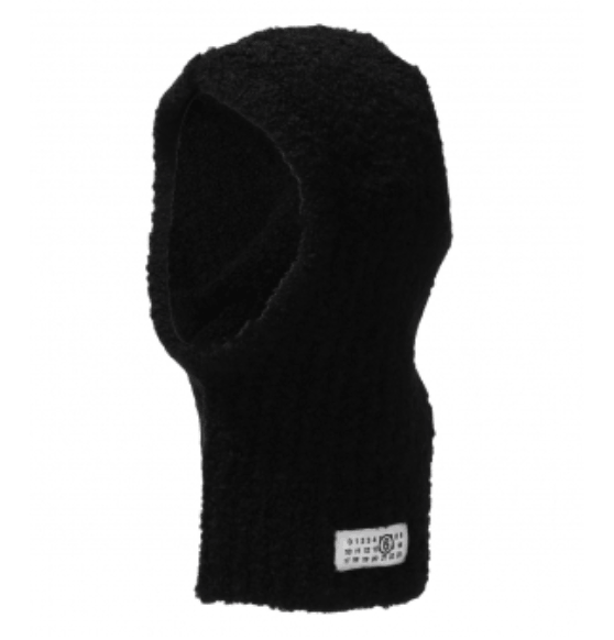 MM6 Maison Margiela Logo-Patch Bouclé Balaclava in black.