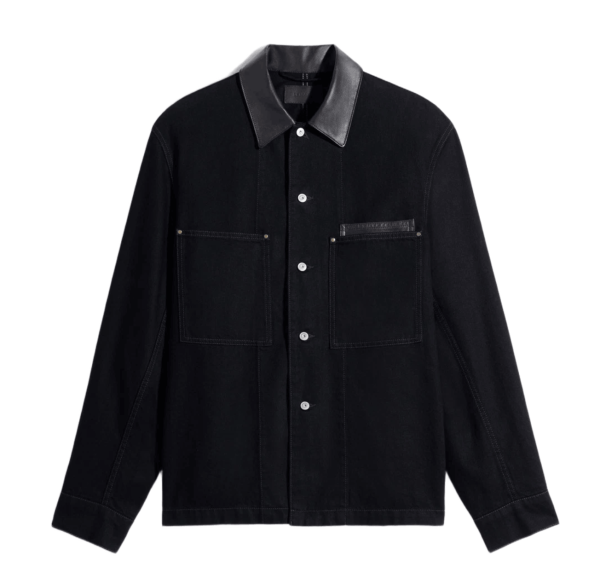 Lemaire Leather Collar Detail Denim Workwear Overshirt Black