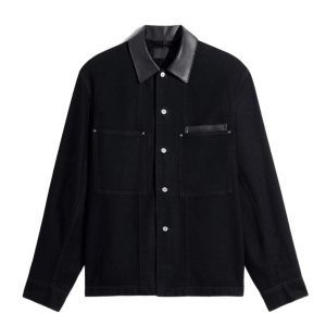 Lemaire Leather Collar Detail Denim Workwear Overshirt Black