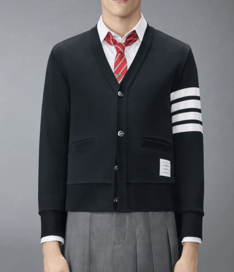 LOOPBACK 4-BAR BOAT EMBROIDERY CARDIGAN NAVY
