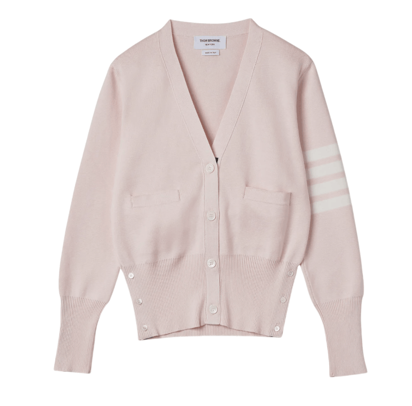 Pink Four-Bar V-Neck Cardigan