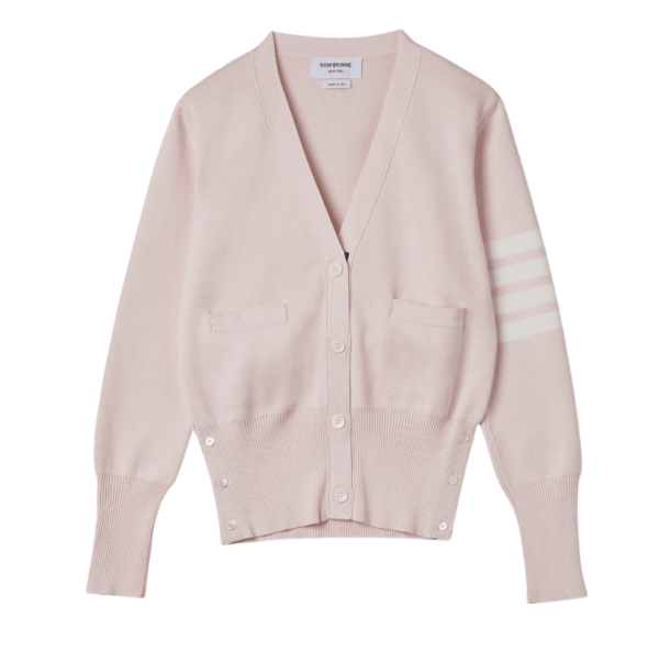 Pink Four-Bar V-Neck Cardigan