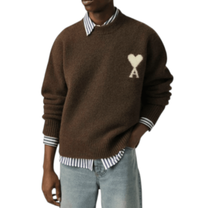 Brown crewneck alpaca sweater with Ami de Coeur