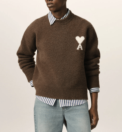 Brown crewneck alpaca sweater with Ami de Coeur