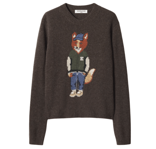 DRESSED FOX INTARSIA WOOL JUMPER - dark wood