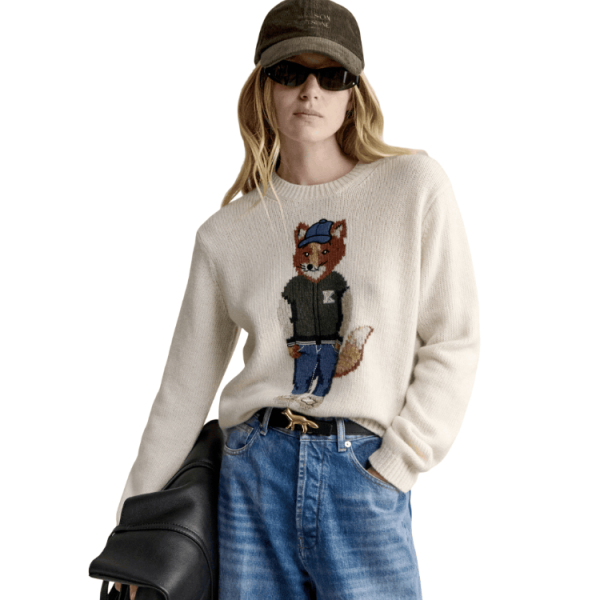 DRESSED FOX INTARSIA WOOL JUMPER - Pure ecru
