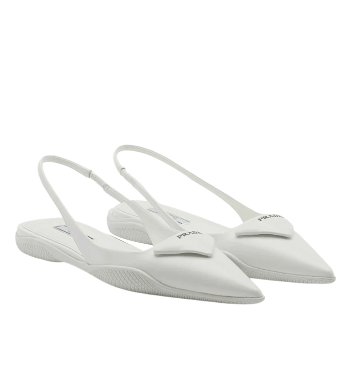 (W) Prada Brushed Leather Slingback Ballerinas White