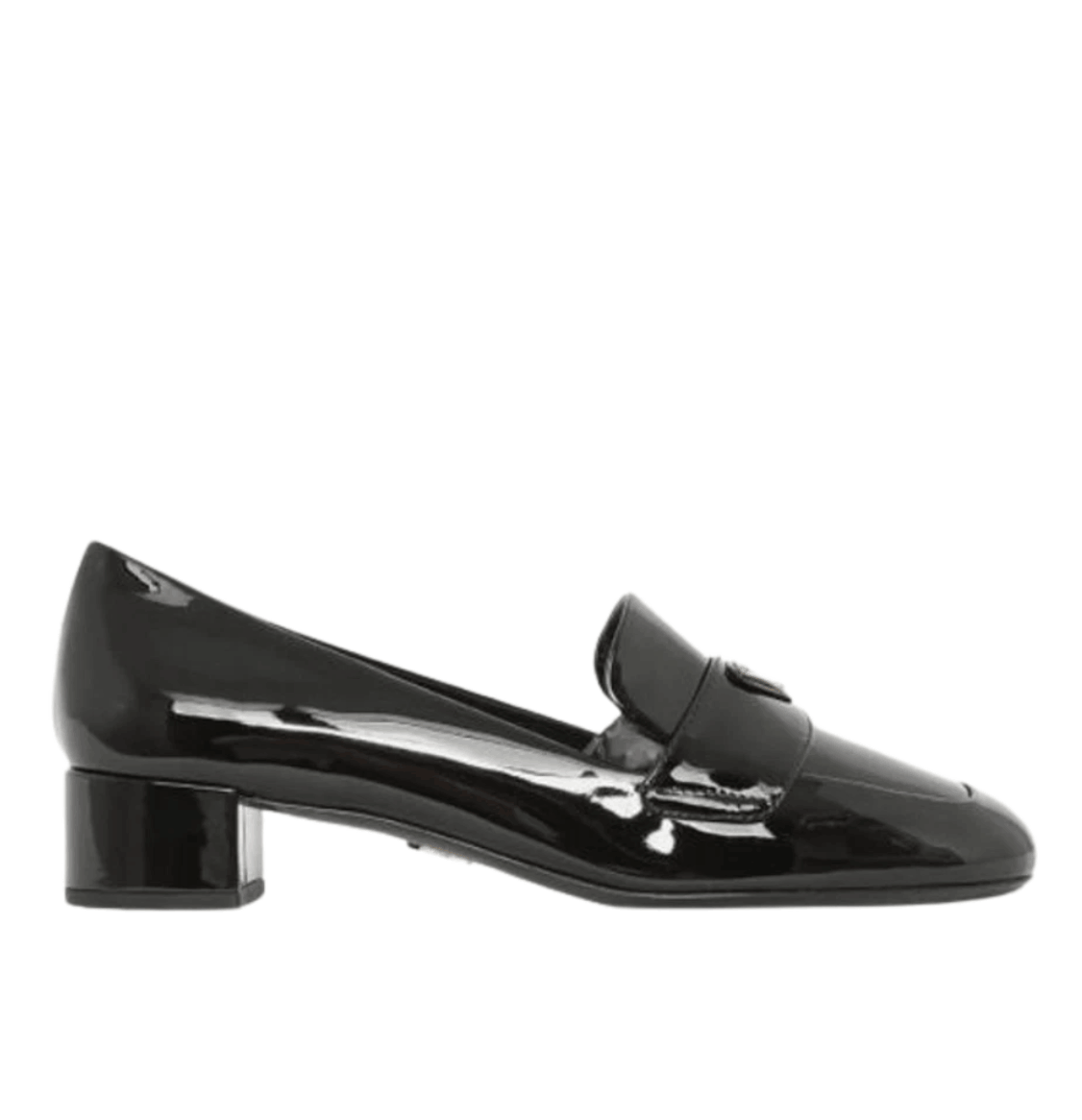 (W) Prada Triangle Logo Patent Leather Loafers Black
